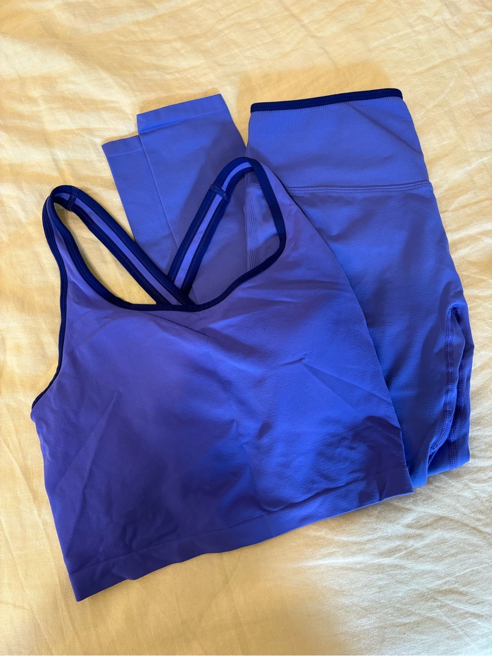 Fabletics Royal Blue Seamless Sports Bra and Leggings Set - S top, M bottom